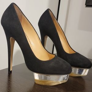 Charlotte Olympia Black Suede Platform Heels
